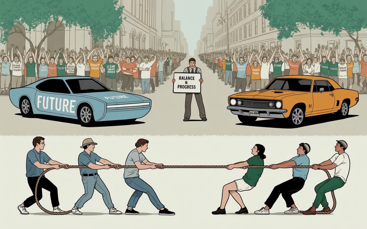 Illustration of the cost and policy pressures slowing the transition to electric vehicles