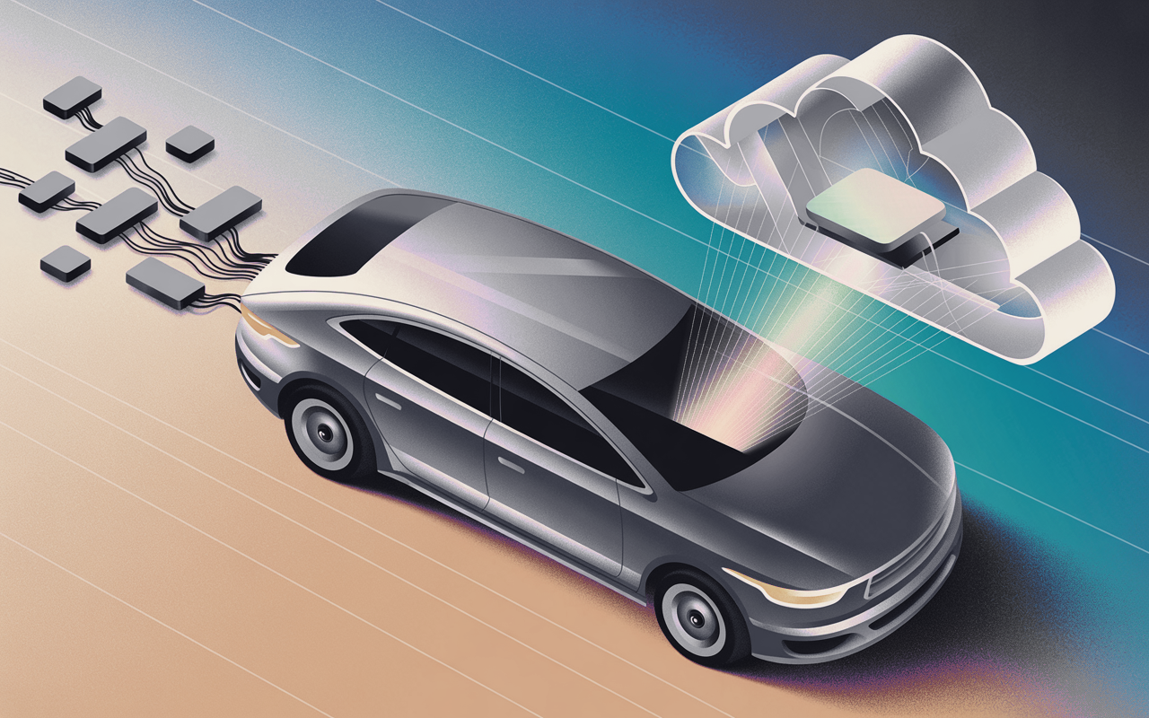 Illustration of a centralized, software-defined vehicle architecture connected to the cloud