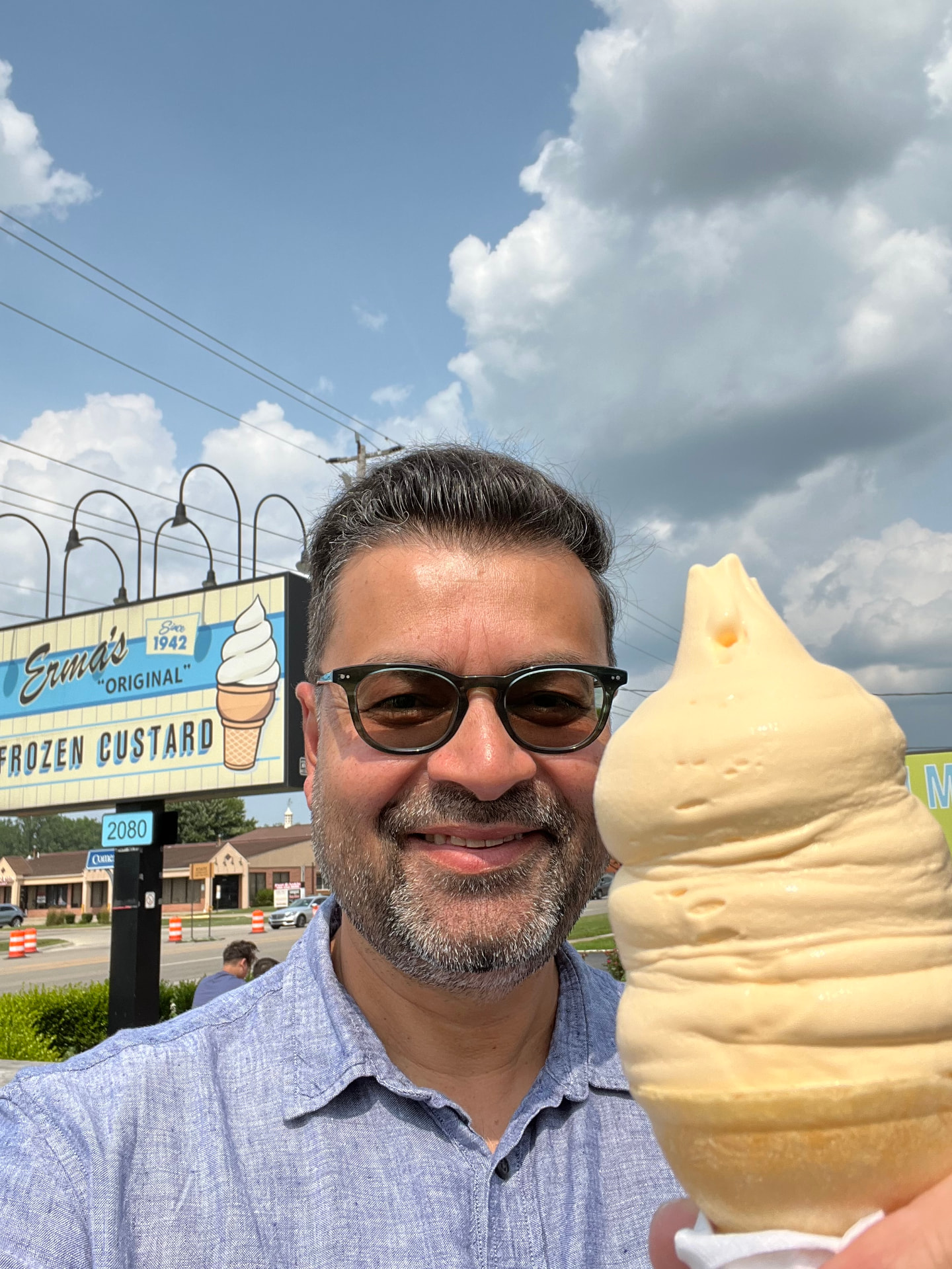 An incorrigible foodie, Pom never misses Erma's Frozen Custard in Michigan.