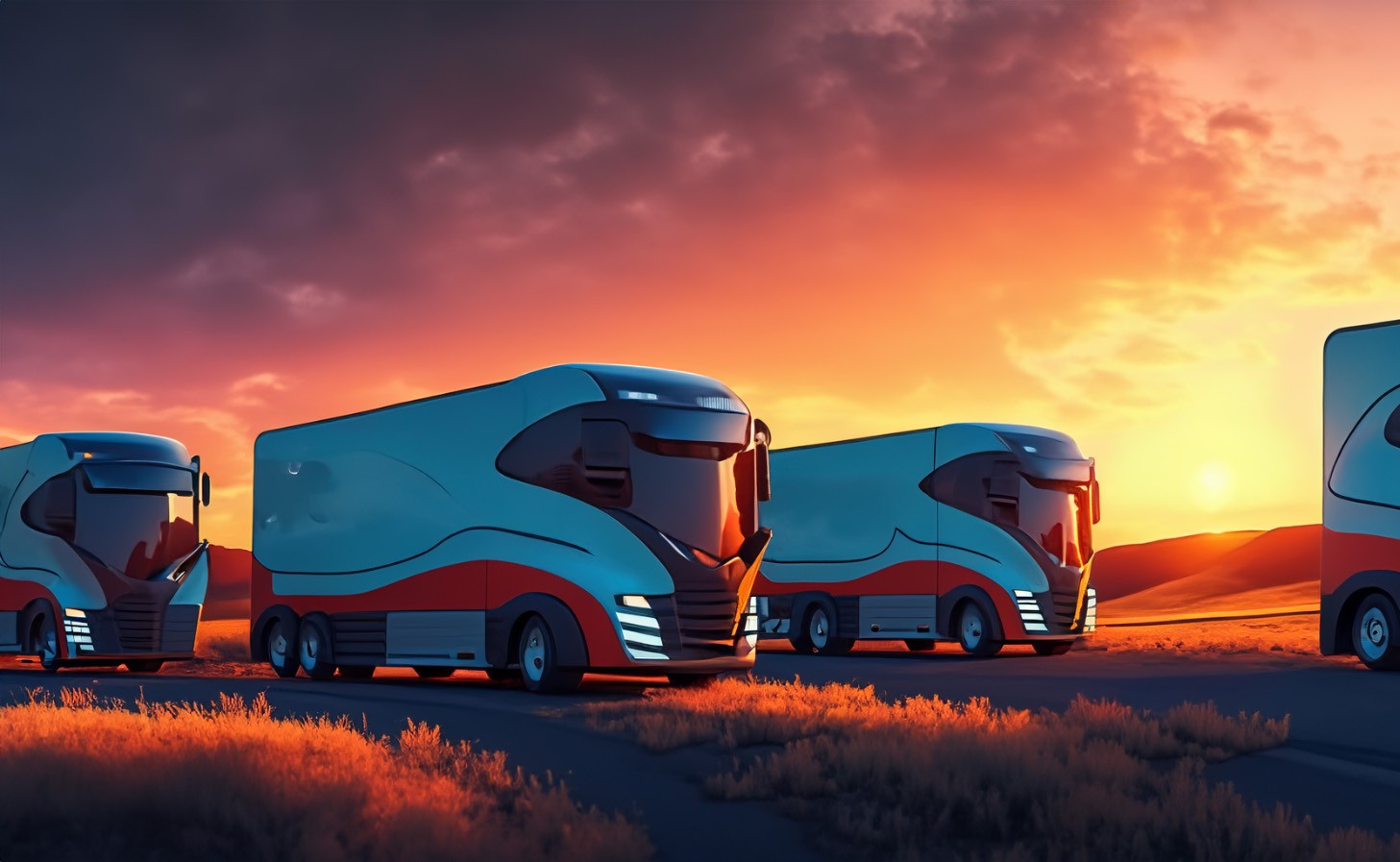 Electric semi trucks on the highway