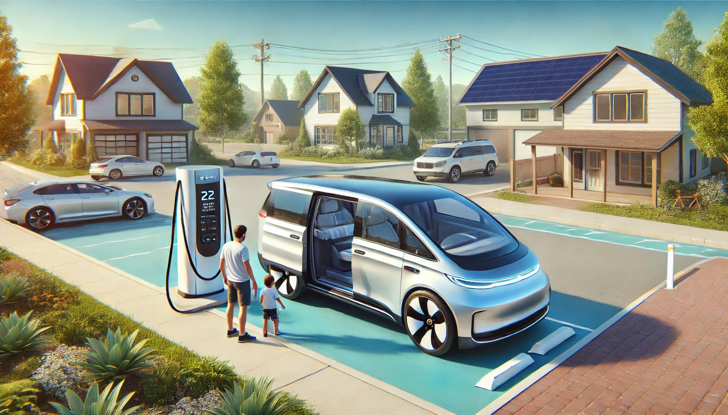 Illustration of a modern electric minivan and performance wagon