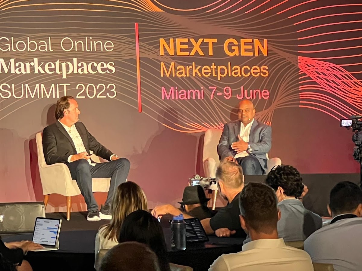On stage at the Global Online Marketplaces Summit 2023 in Miami.