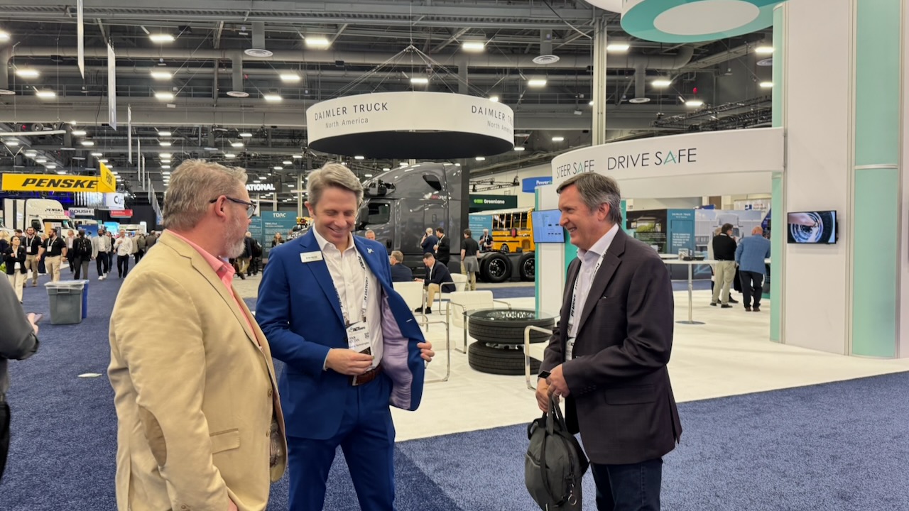 More conversations at the Daimler Truck stand during ACT Expo.