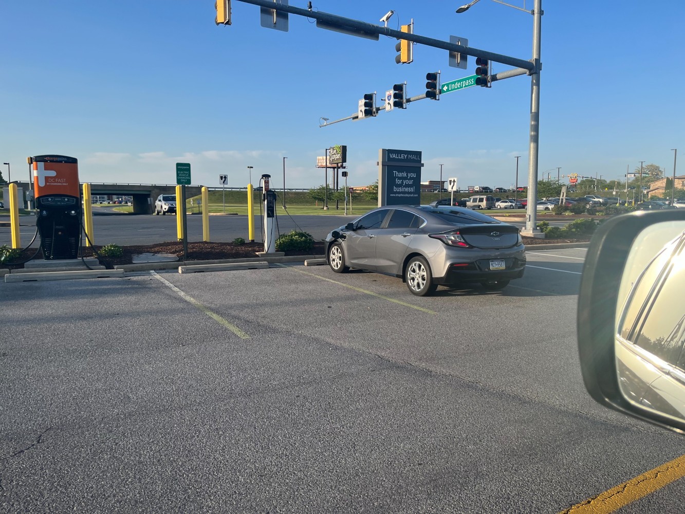 Chargepoint charger in use at a West Virginia mall parking lot